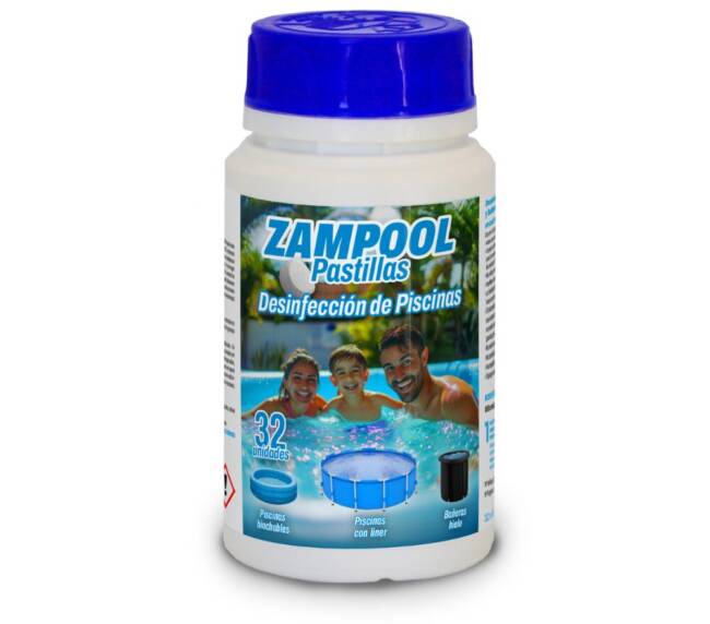 Pastillas Desinfectantes Zampool – 32 Tabletas para Piscinas Hinchables, Desinfección Segura y Eficaz Certificada UNE-EN 1040