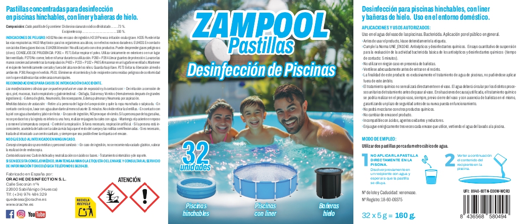 Pastillas Desinfectantes Zampool – 32 Tabletas para Piscinas Hinchables, Desinfección Segura y Eficaz Certificada UNE-EN 1040 - Imagen 4